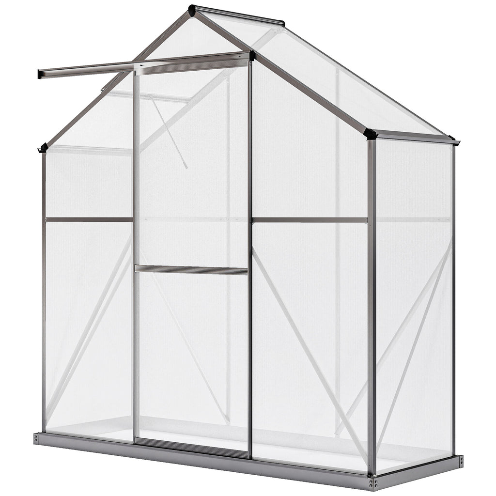 6' x 2.5' Walk-in Polycarbonate Greenhouse Aluminium Green House with Sliding Door, 5-Level Roof Vent, Rain Gutter