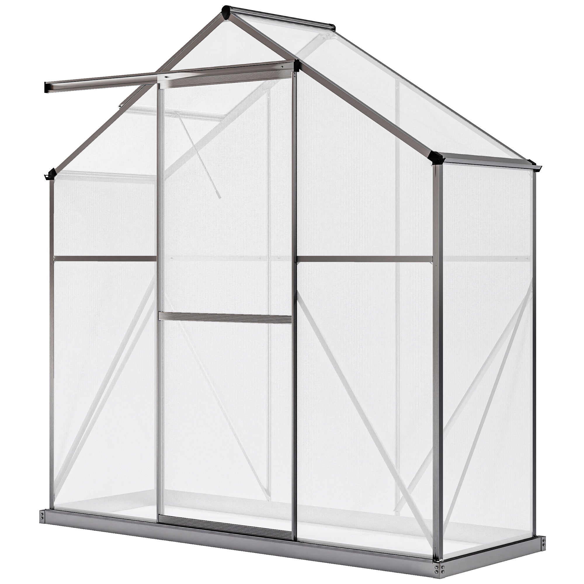 6' x 2.5' Walk-in Polycarbonate Greenhouse Aluminium Green House with Sliding Door, 5-Level Roof Vent, Rain Gutter