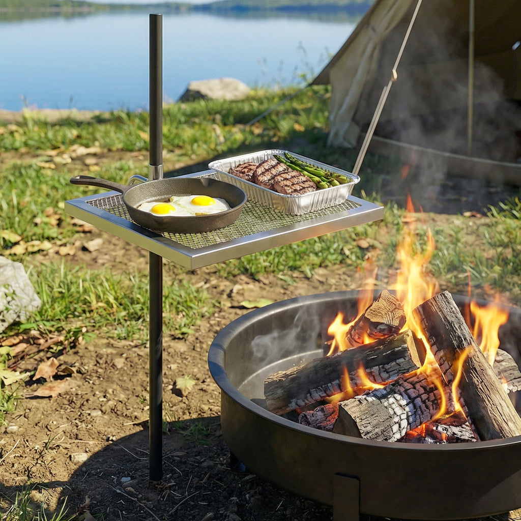 Swivel Campfire Grill, 360Â° Adjustable Heavy Duty Chrome-Plated Steel Campfire Cooking Grate, Silver