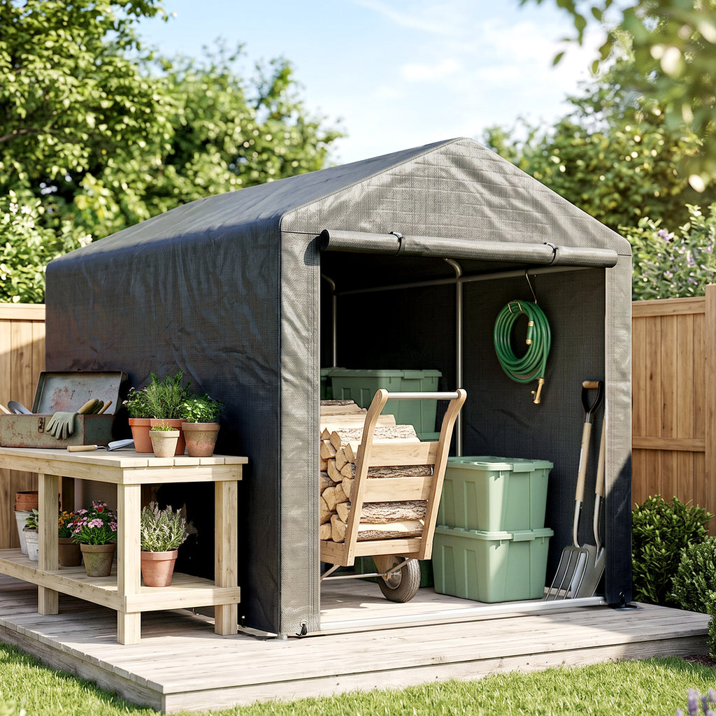Portable Bicycle Shed with Galvanised Steel Frame and Large Door, Waterproof Outdoor Shed for Garden Tools, Dark Grey