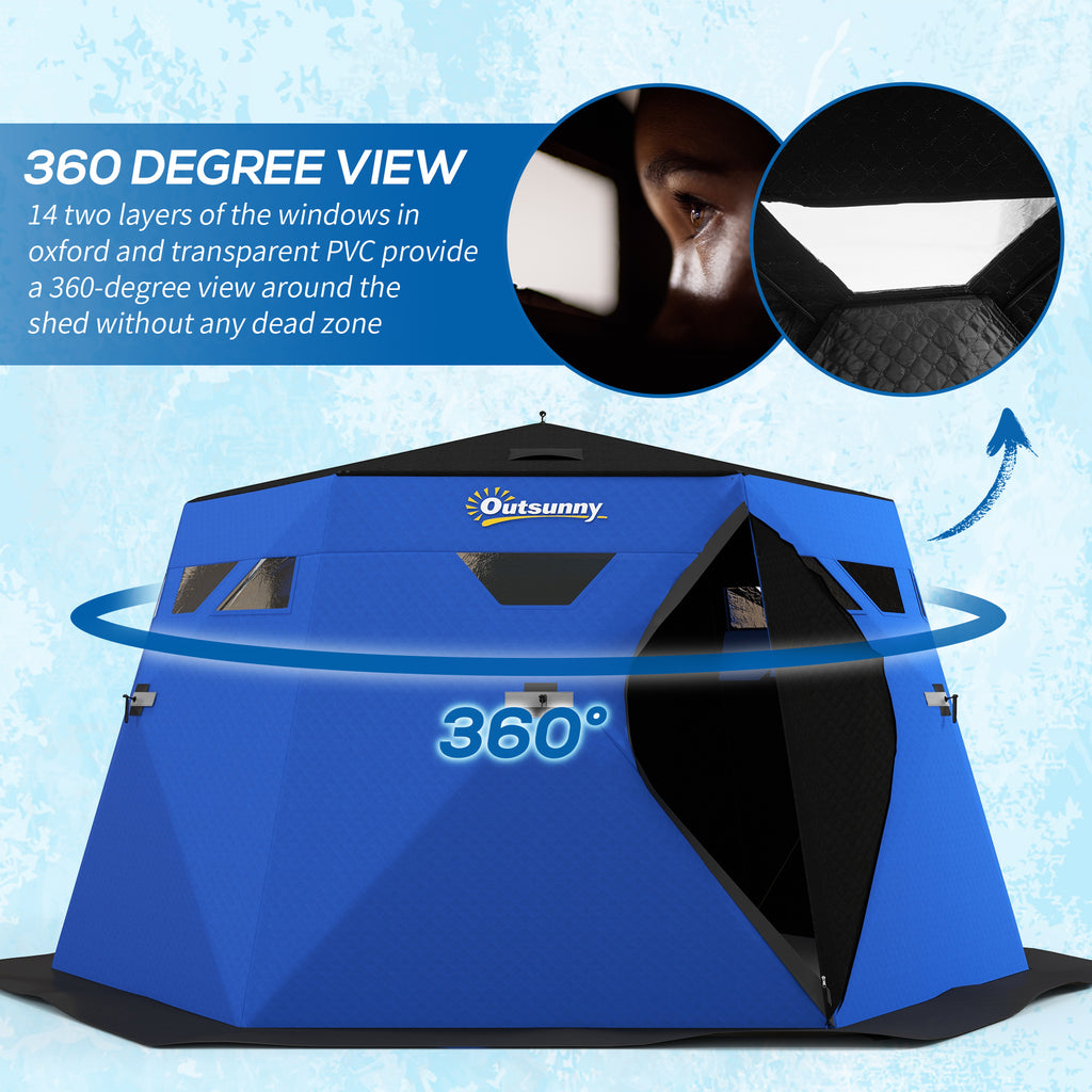 4 Person Insulated Ice Fishing Shelter, Pop-Up Portable Ice Fishing Tent with Carry Bag and Two Doors for -22â„‰, Blue