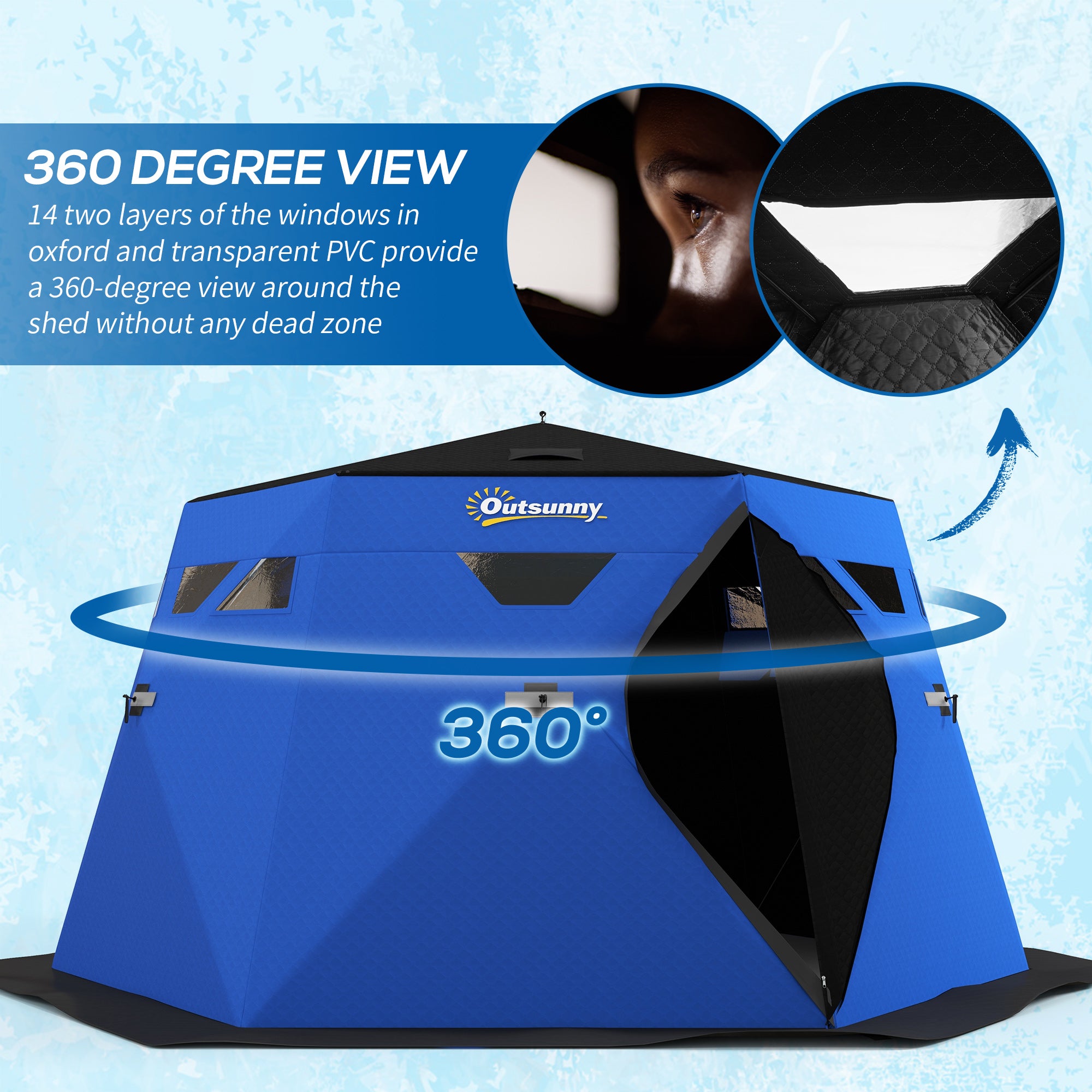 4 Person Insulated Ice Fishing Shelter, Pop-Up Portable Ice Fishing Tent with Carry Bag and Two Doors for -22â„‰, Blue