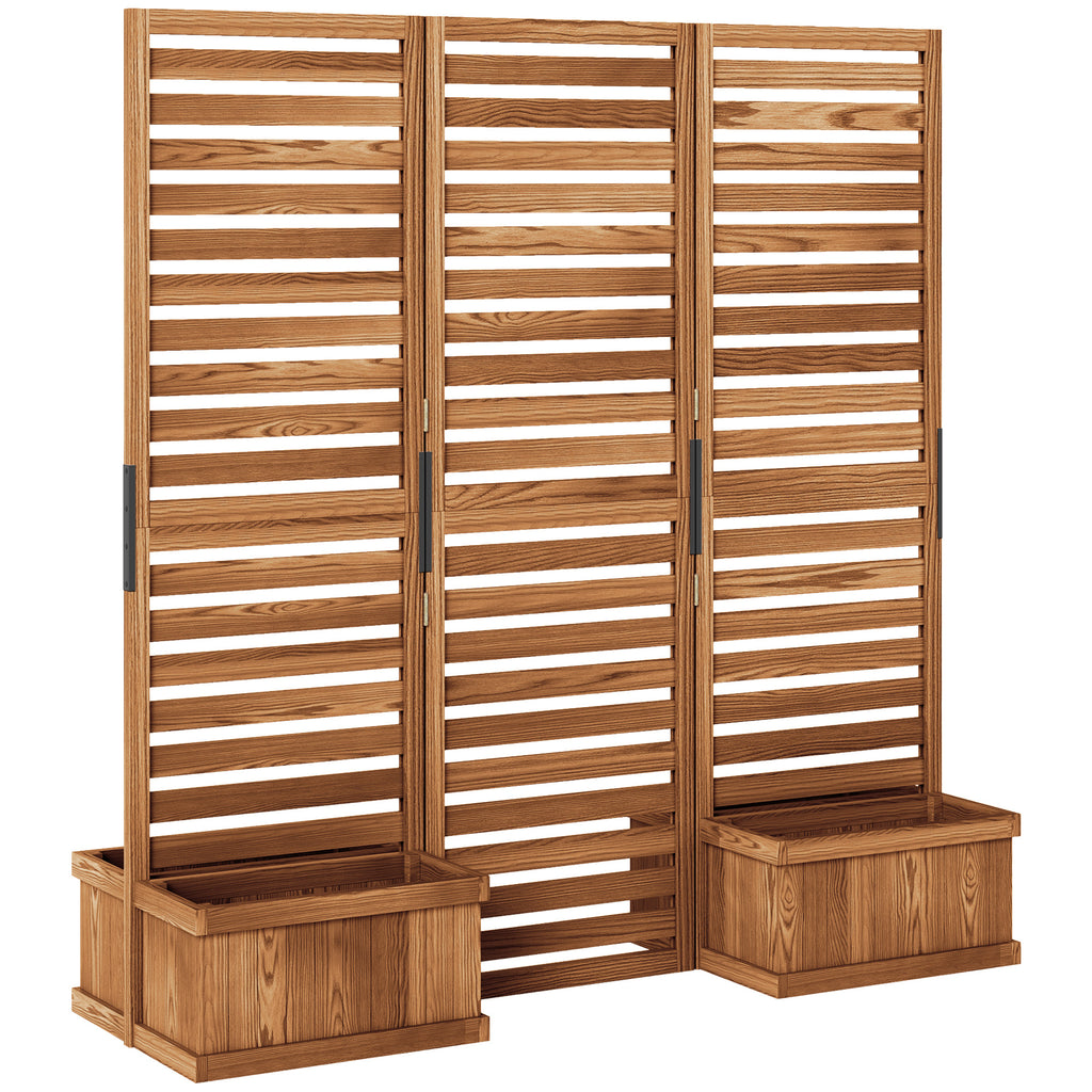Outdoor Privacy Screen Wood Privacy Panel with 4 Planter Boxes, Raised Bed with 3 Panels, Drainage Holes, Natural