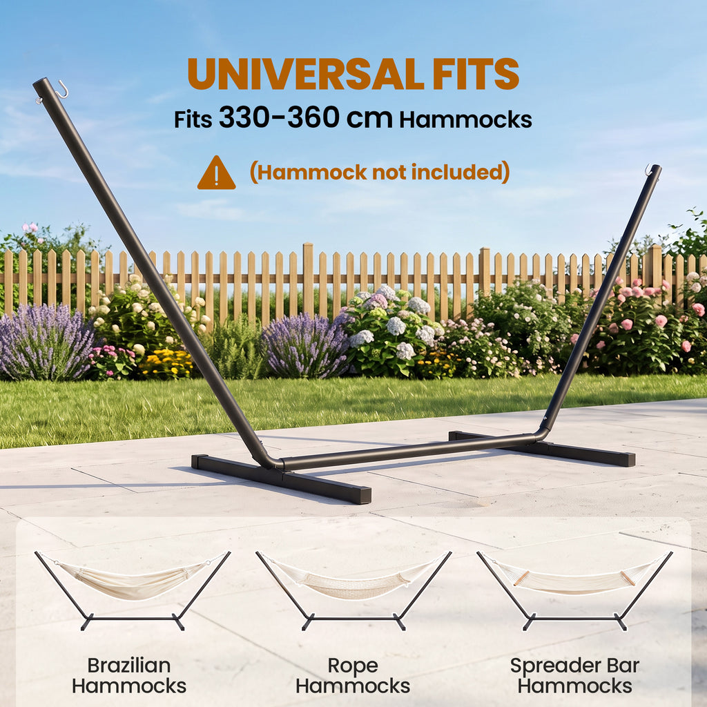 11.8'L Hammock Stand Extra Long Heavy Duty Straight Pole Day Bed Swing Metal Frame Simple Set Up Garden Outdoor Camping Picnic Use Black