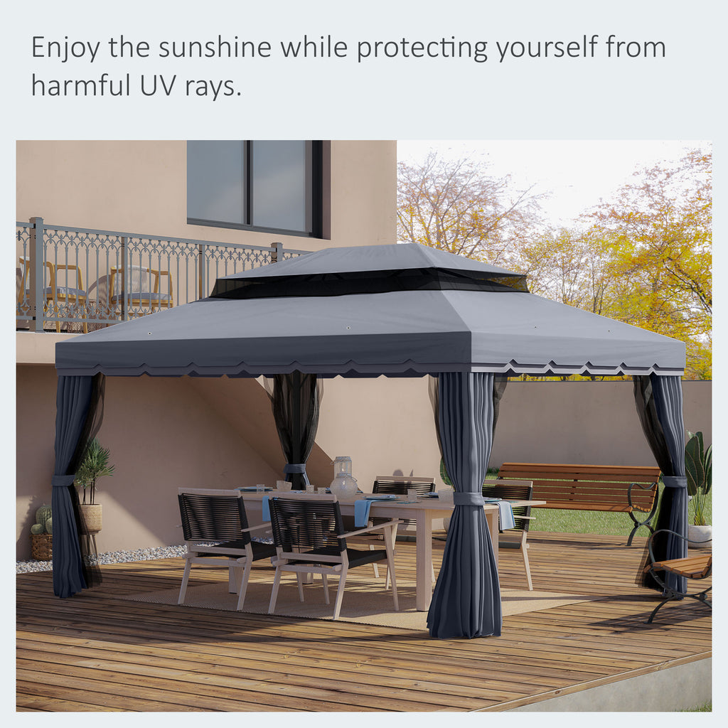 13' x 10' Patio Gazebo, DoubleÂ Roof Outdoor Gazebo Canopy Shelter with Netting & Curtains, Strong Aluminum Frame, Dark Grey