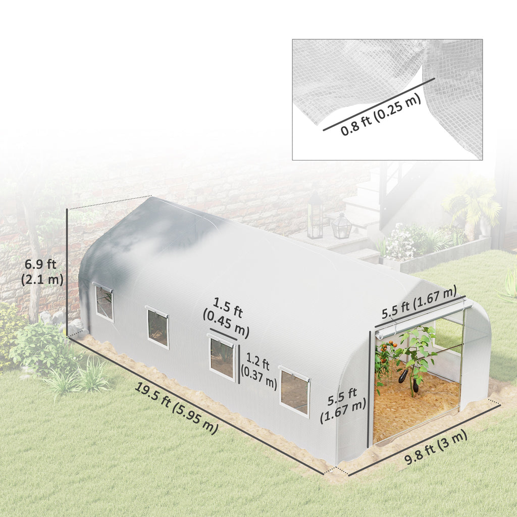 20x10x7ft Walk-in Steeple Greenhouse Outdoor Backyard Plant Seed Growth Tunnel Shed Warm House with 2 Anchor Way White