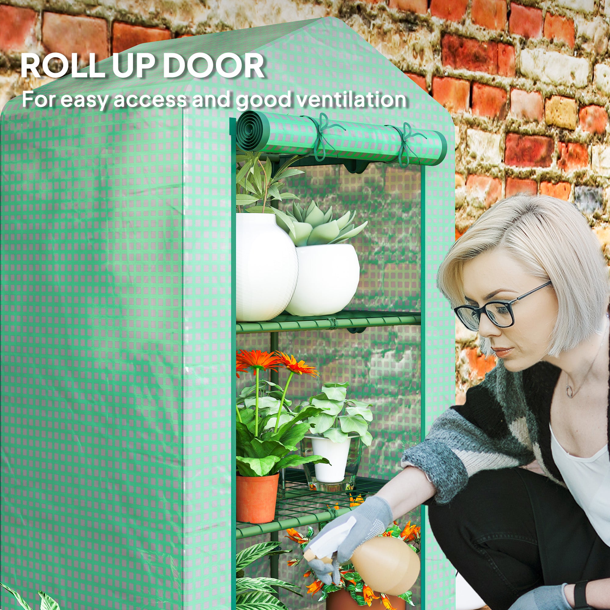 3 Tier Mini Greenhouse, Portable Flower Stand with Shelf Clips, Indoor Greenhouse with Steel Frame, Green