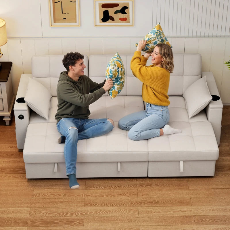 Beige modern sleeper sectional sofa with built-in USB-A and USB-C charging