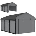 10' x 15' Metal Carport, Heavy Duty Garage Car Shelter with Galvanized Metal Roof and Removable Sidewalls, Light Grey