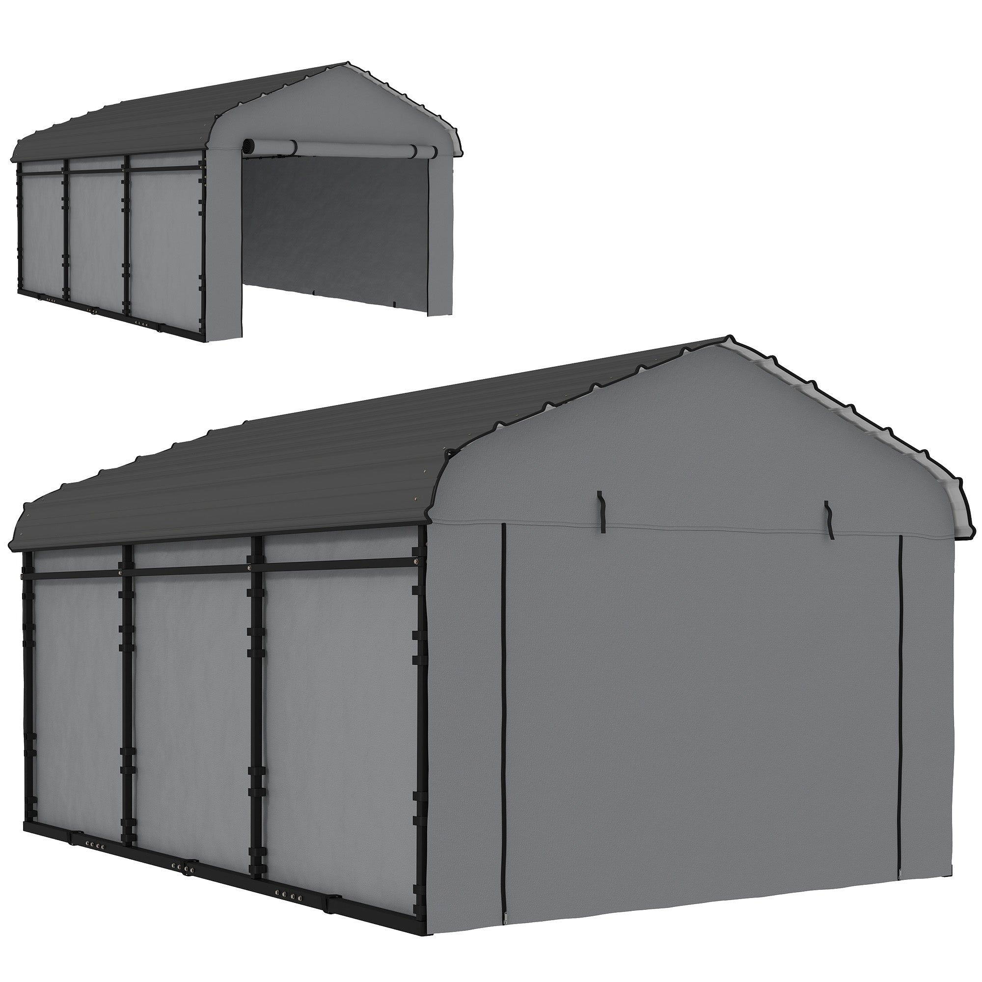 10' x 15' Metal Carport, Heavy Duty Garage Car Shelter with Galvanized Metal Roof and Removable Sidewalls, Light Grey