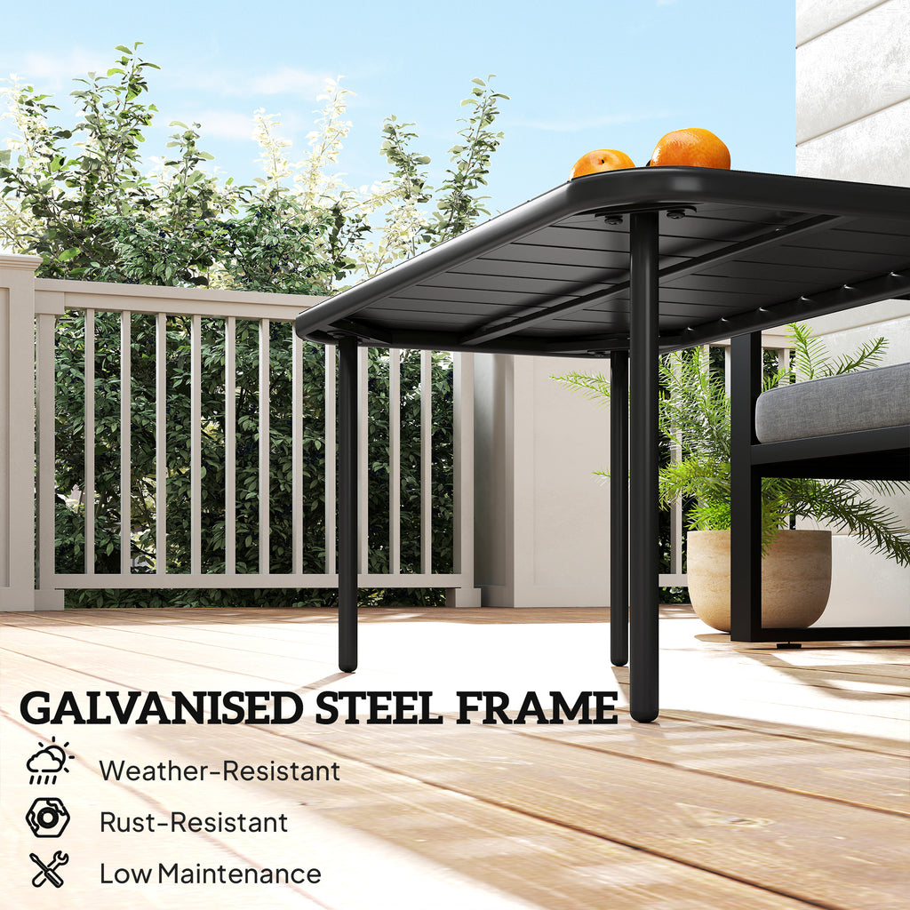 Outdoor Coffee Table, All-Weather Rectangle Metal Patio Coffee Table with Slatted Tabletop for Outside