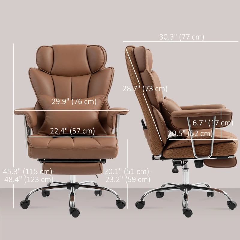 Luxury Brown Executive Office Chair with Vibration Massage and Built-In Footrest