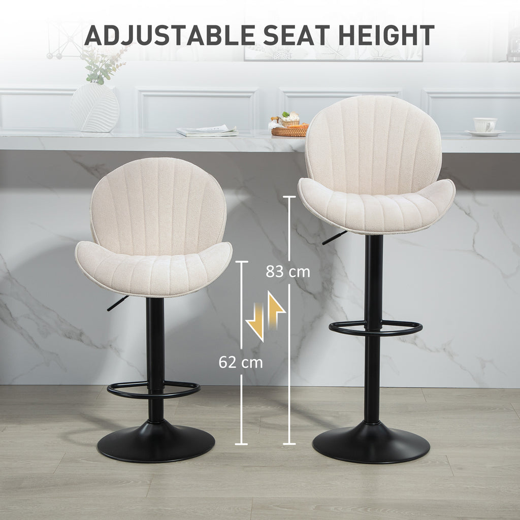 Bar Stools Set of 2, Swivel Barstools with Back, Adjustable Height and Footrest for Kitchen Island, Dining Room, Beige