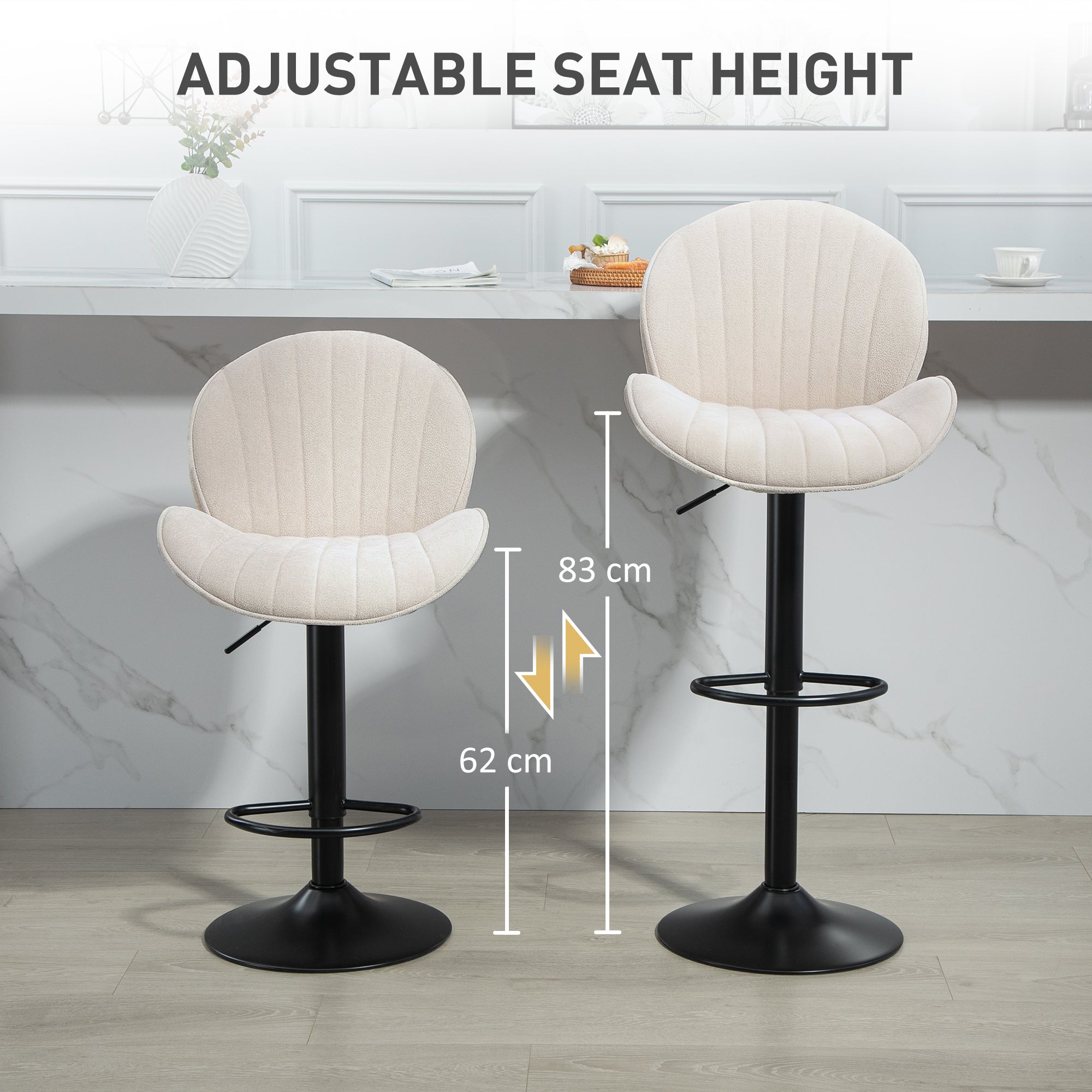 Bar Stools Set of 2, Swivel Barstools with Back, Adjustable Height and Footrest for Kitchen Island, Dining Room, Beige