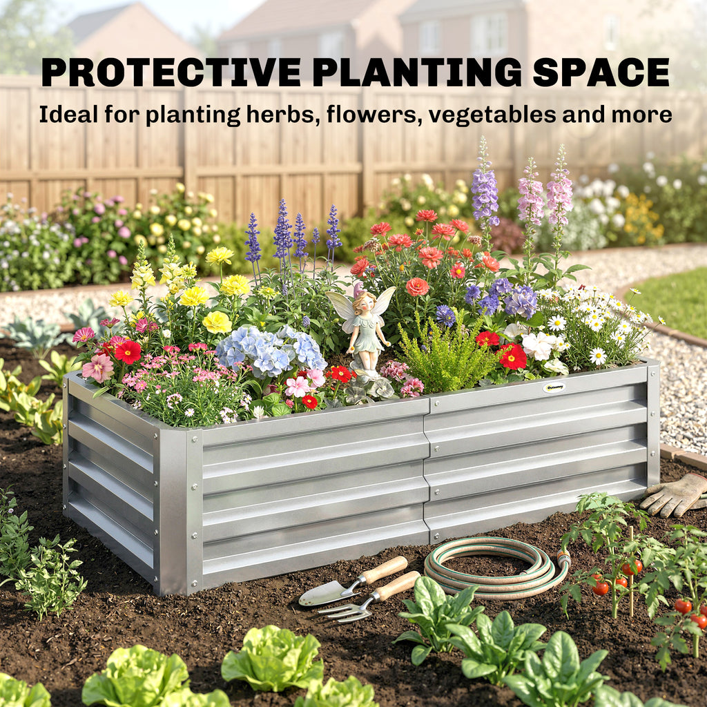 Galvanized Raised Garden Bed, Outdoor Planter Box for Vegetables, Flowers, Herbs, 4' x 2' x 1', Silver