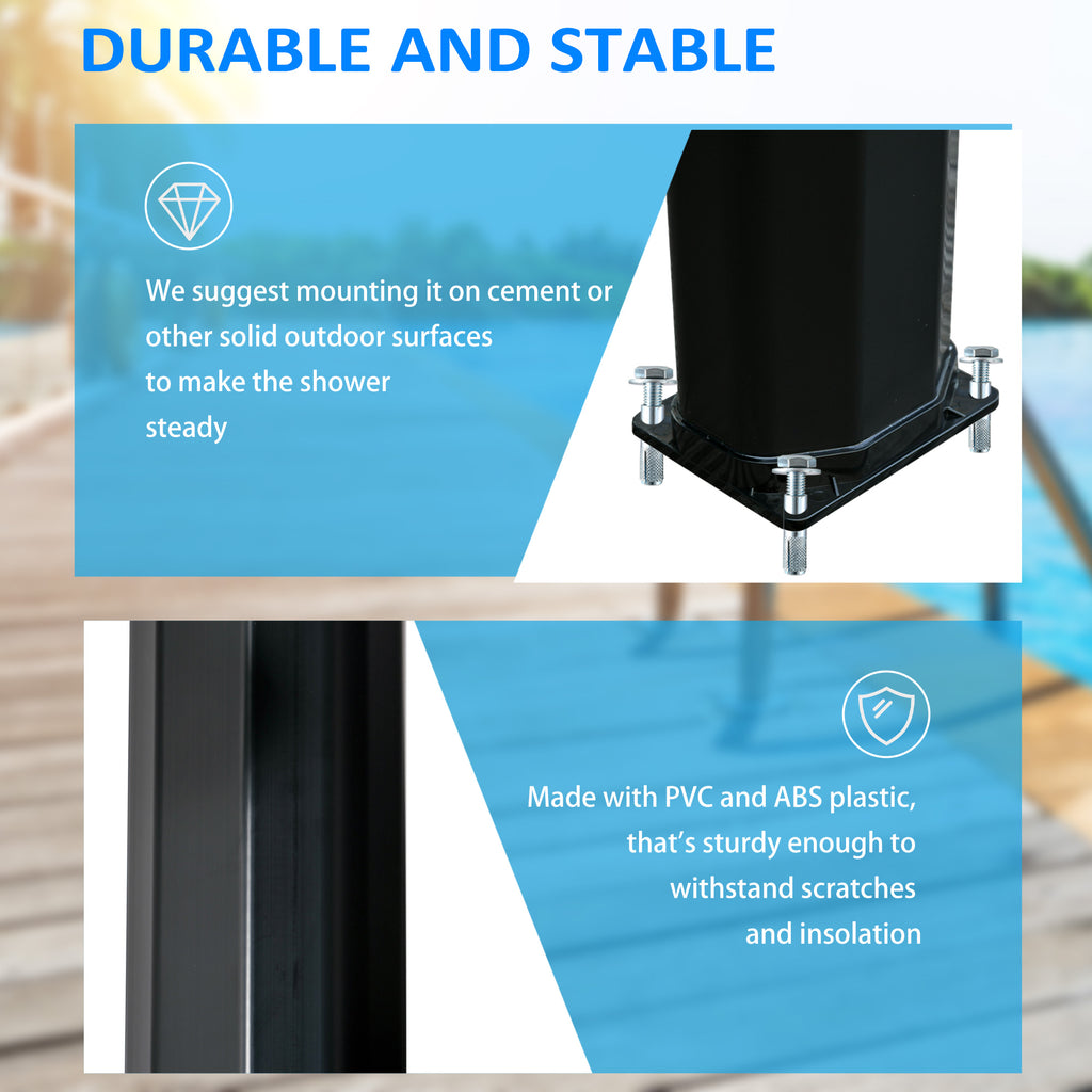 7ft Outdoor Solar Heated Shower with 360 Rotating Shower Head, Foot Shower Faucet, Temperature and Pressure Adjustable