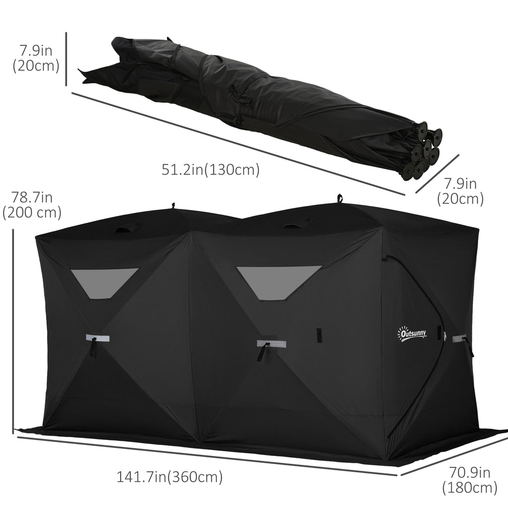 5-8 Person Pop-up Ice Fishing Shelter, Portable Ice Fishing Tent, Black