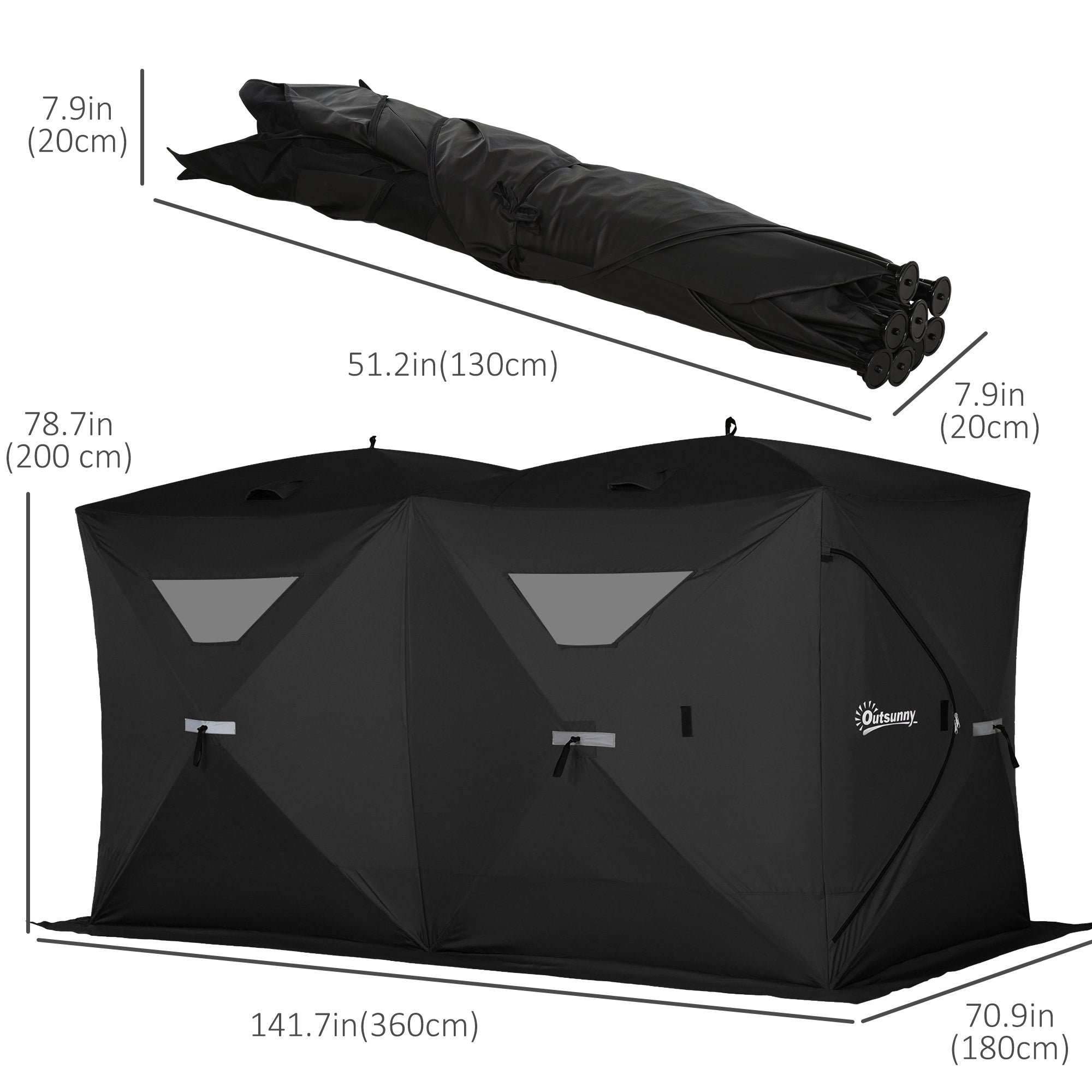 5-8 Person Pop-up Ice Fishing Shelter, Portable Ice Fishing Tent, Black