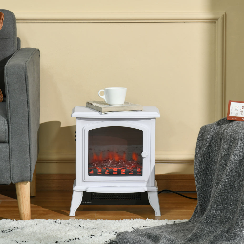 Electric Fireplace Heater, Freestanding Fireplace Stove with Realistic Flame Effect, Overheat Safety Protection, 750W/1500W, White