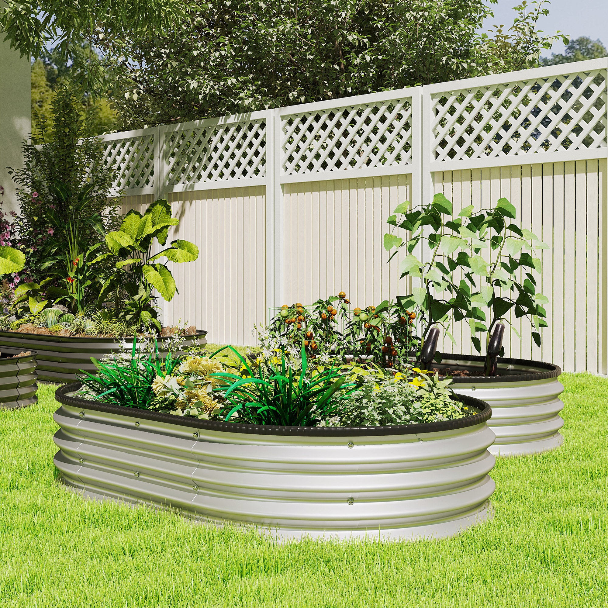 2Pcs Galvanized Raised Garden Bed, 5 x 3 x 1 ft Modular Metal Garden Beds with Rubber Strip Edging, Silver