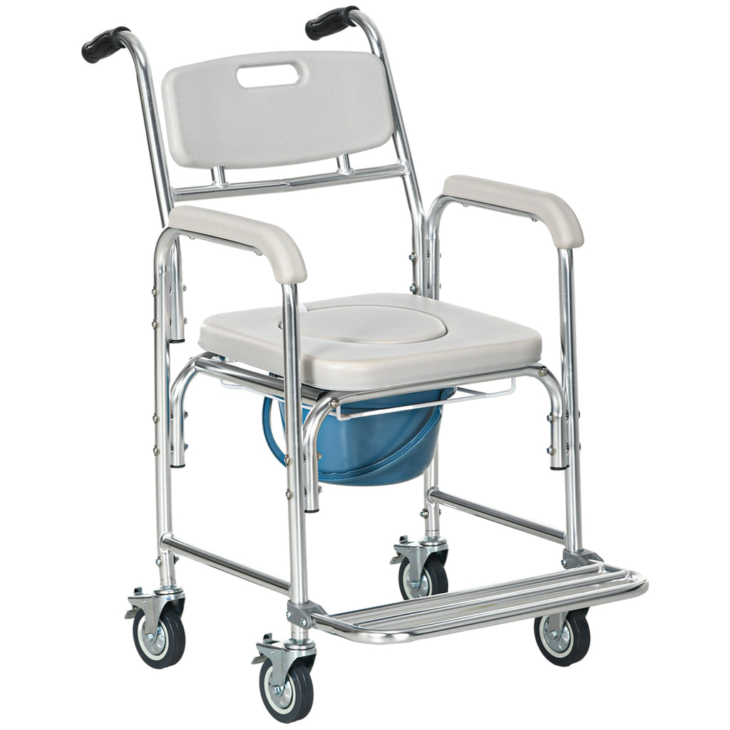 3-in-1 Shower Commode Wheelchair, Transport Beside Commode Chair with Padded Seat for the Elderly, Disabled
