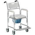 3-in-1 Shower Commode Wheelchair, Transport Beside Commode Chair with Padded Seat for the Elderly, Disabled