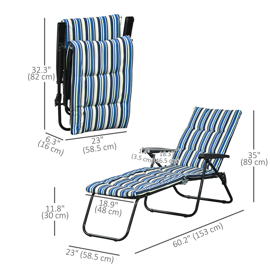Foldable Lounge Chair, Reclining Patio Sun Lounger with 6-Position Adjustable Back, Blue and White