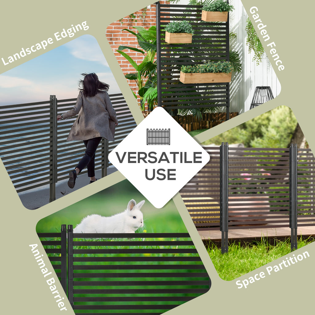 Picket Metal Garden Fence for Hard & Soft Ground, 5 ft(H) Standing Outdoor Fencing with Feet, Animal Barrier Flower Bed Landscape Edging, Brown