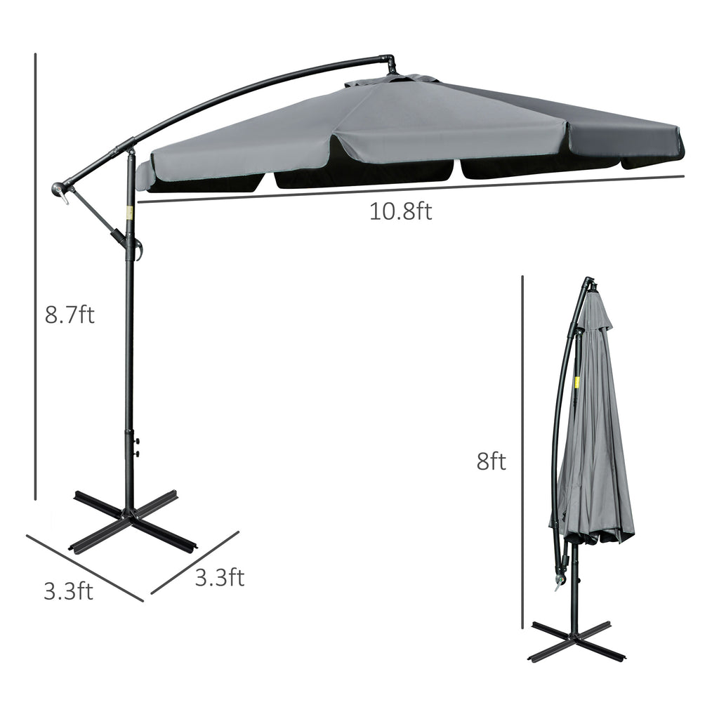 11FT Offset Hanging Patio Umbrella Cantilever Umbrella with Easy Tilt Adjustment, Cross Base and 8 Ribs for Backyard, Poolside, Lawn and Garden, Dark Grey