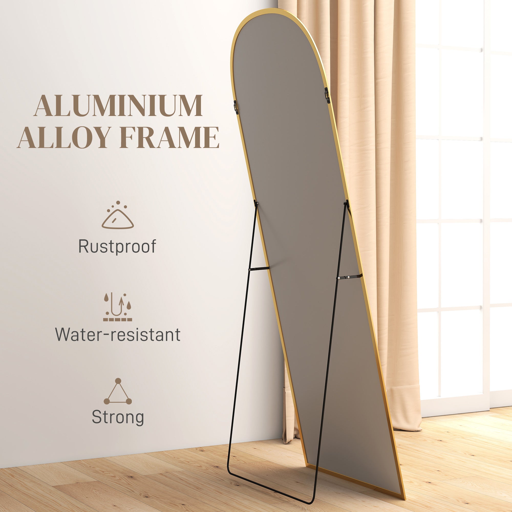 Arched Standing Mirror, 64" x 24" Full Length Mirror, Free Standing or Wall Mounted for Living Room, Bedroom, Gold