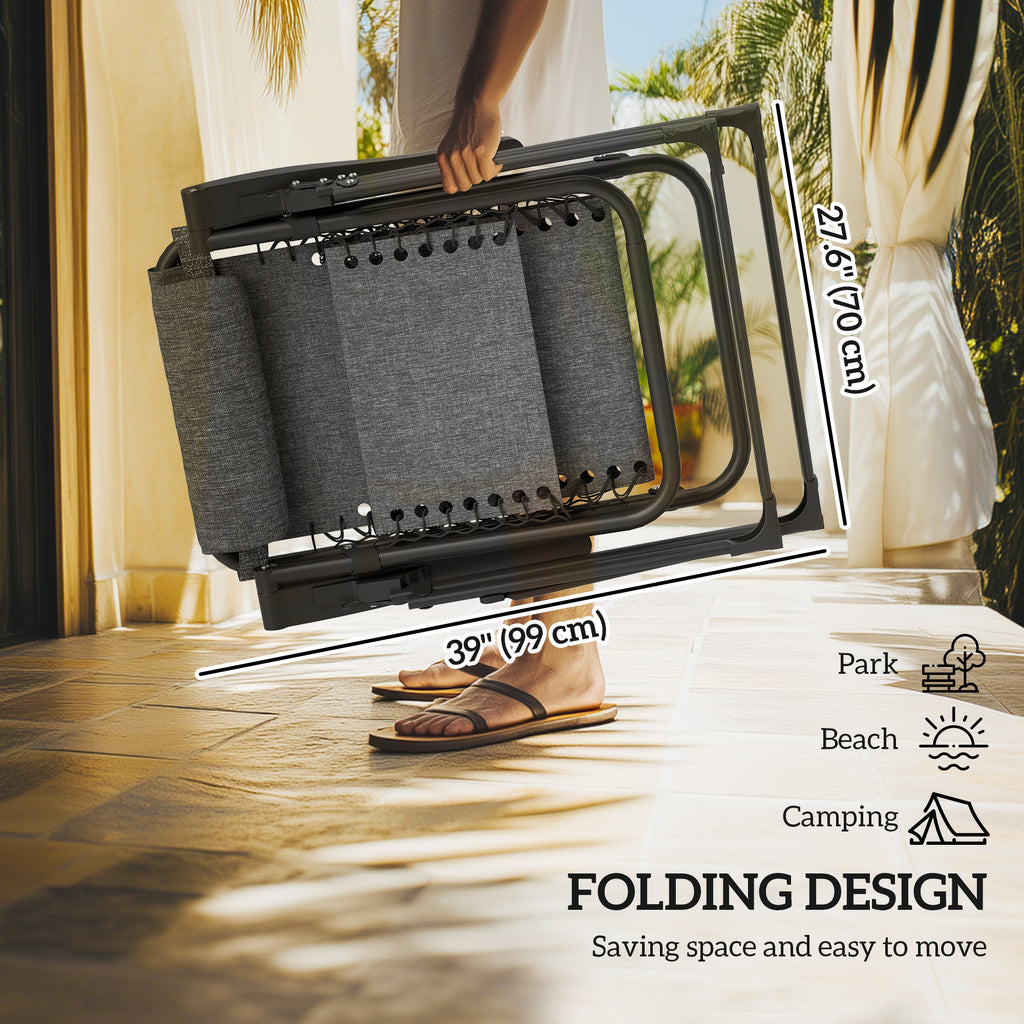 Padded Folding Recliner Chair, Patio Lounger with Cupholder, Adjustable Backrest, Removable Cushion, Black
