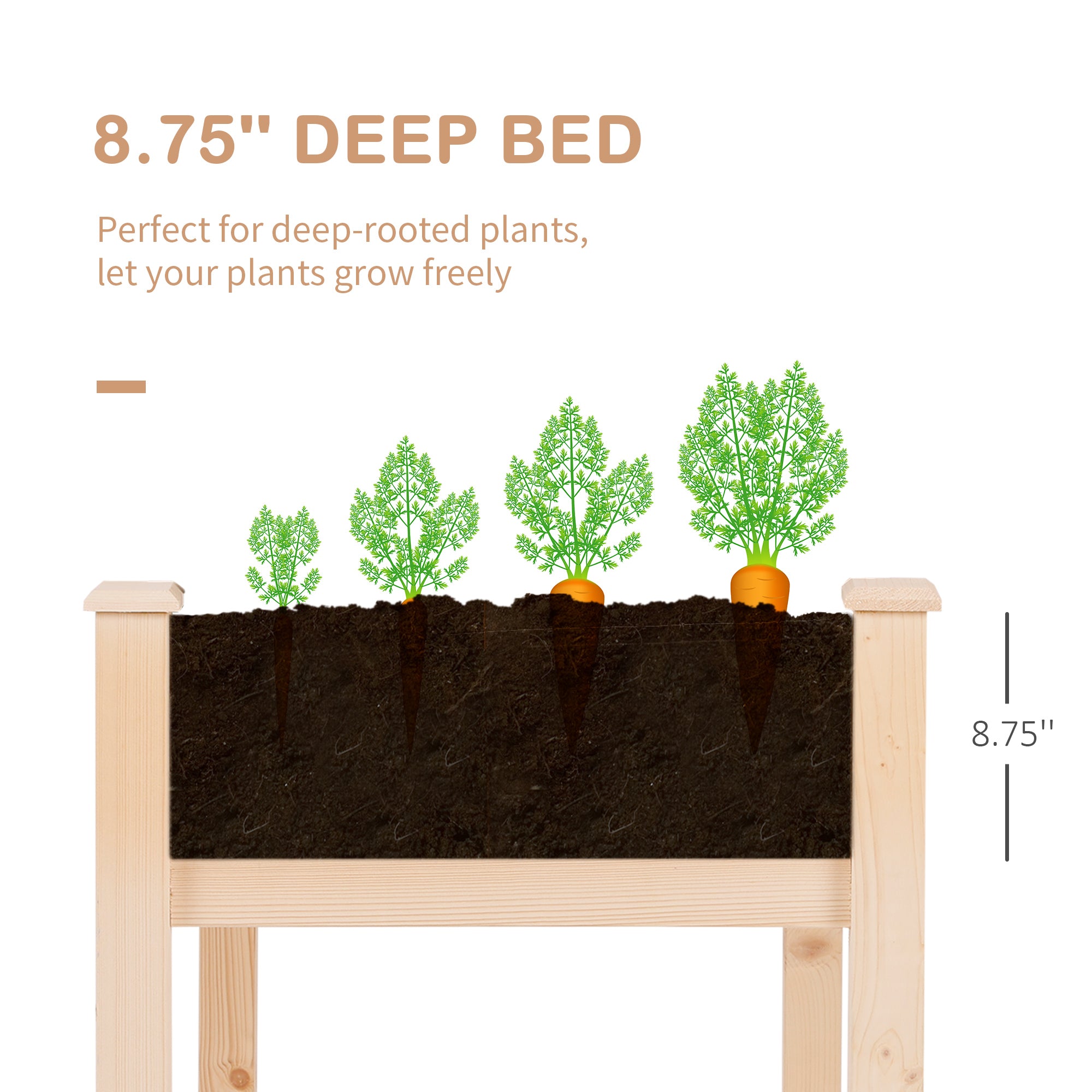 48" x 22" x 30" Wooden Patio Raised Garden Bed Planter, Elevated Planter Box with Legs, Outdoor Flower Stand with Inner Bag, Natural Wood Colour