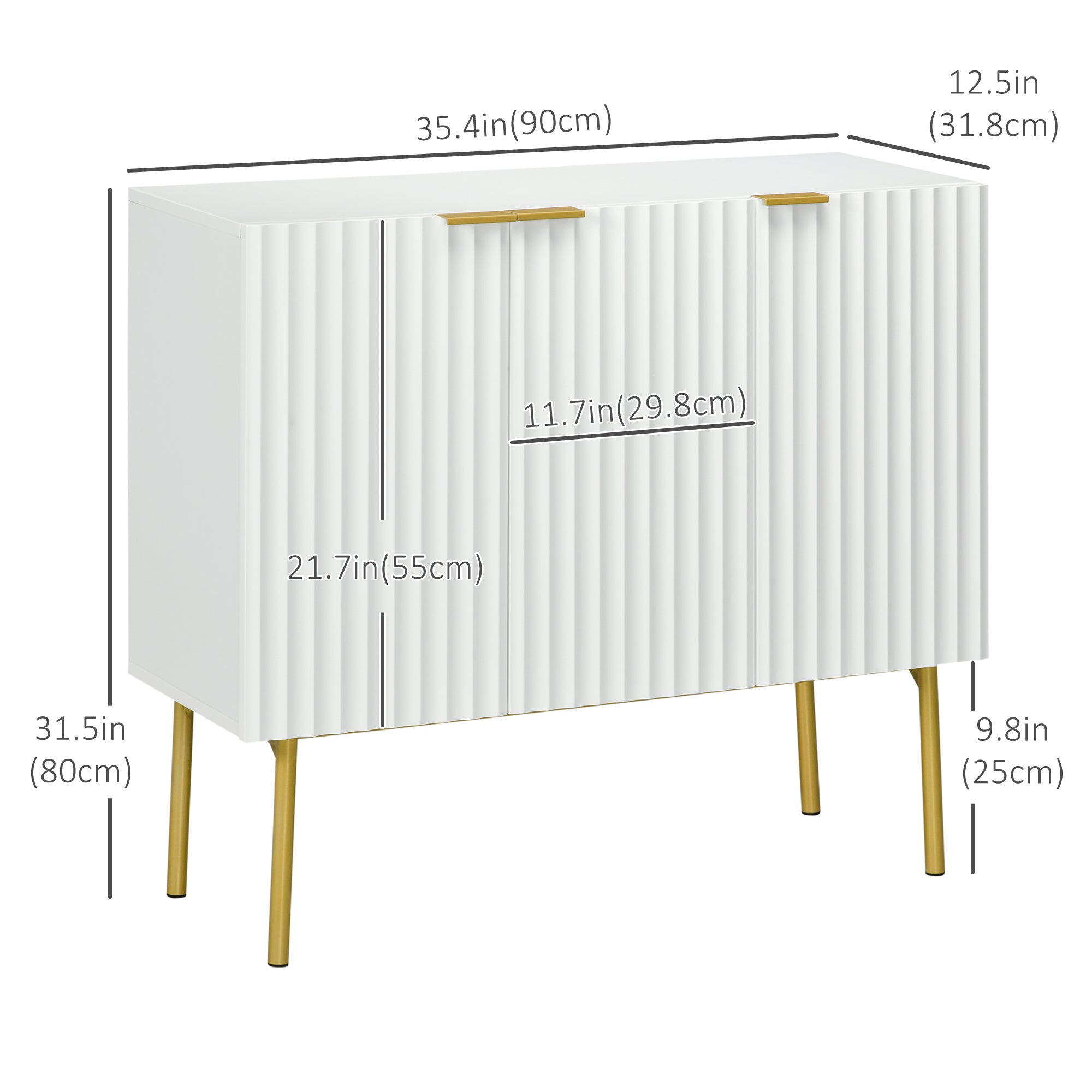 Modern Storage Cabinet Sideboard Buffet Cabinet with Gold Legs for Living Room Dining Room Hallway White