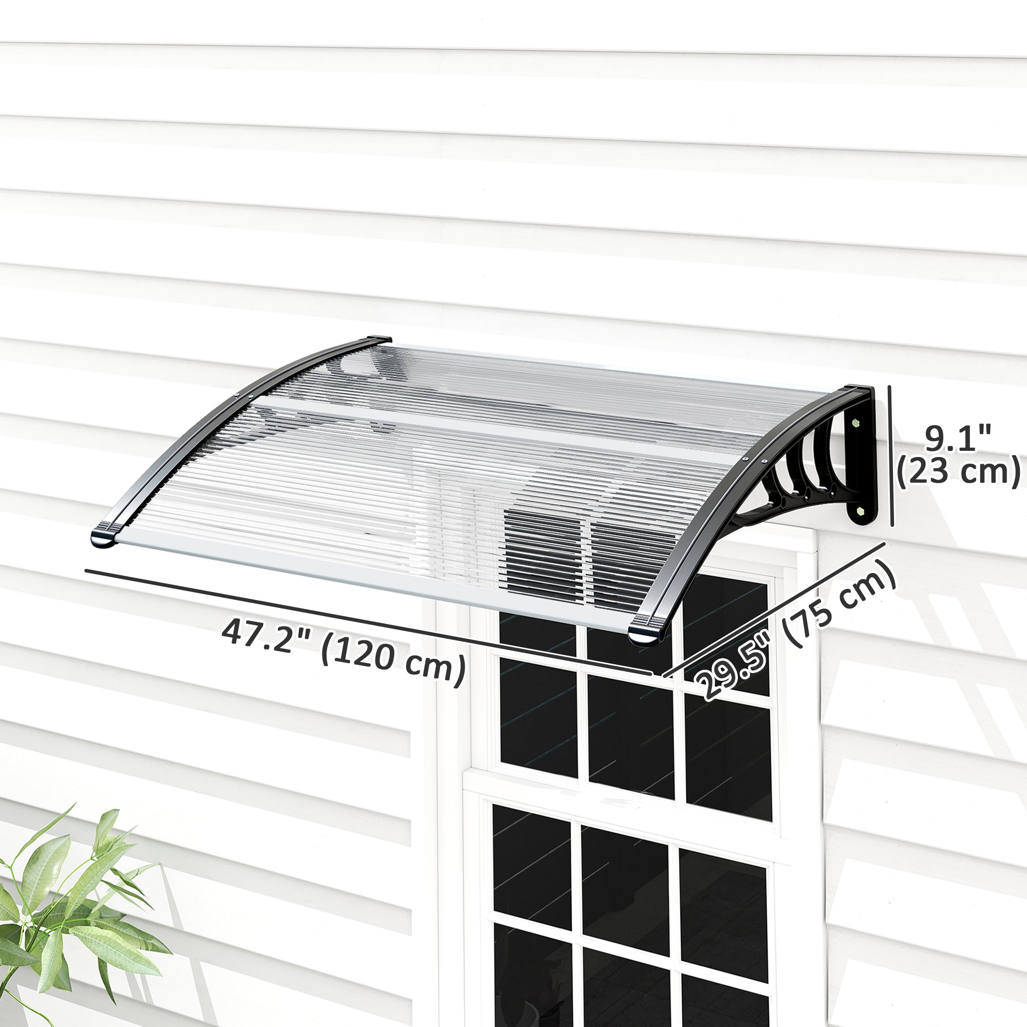 Window Awning Door Canopy, Polycarbonate Cover Patio Awnings, 47" x 30", White