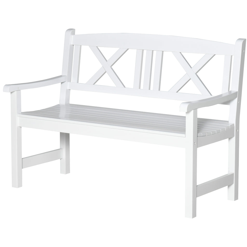 2-Seater Wooden Garden Bench, 4FT Outdoor Patio Loveseat with Unique X-Shape Back for Yard, Lawn, Porch, White