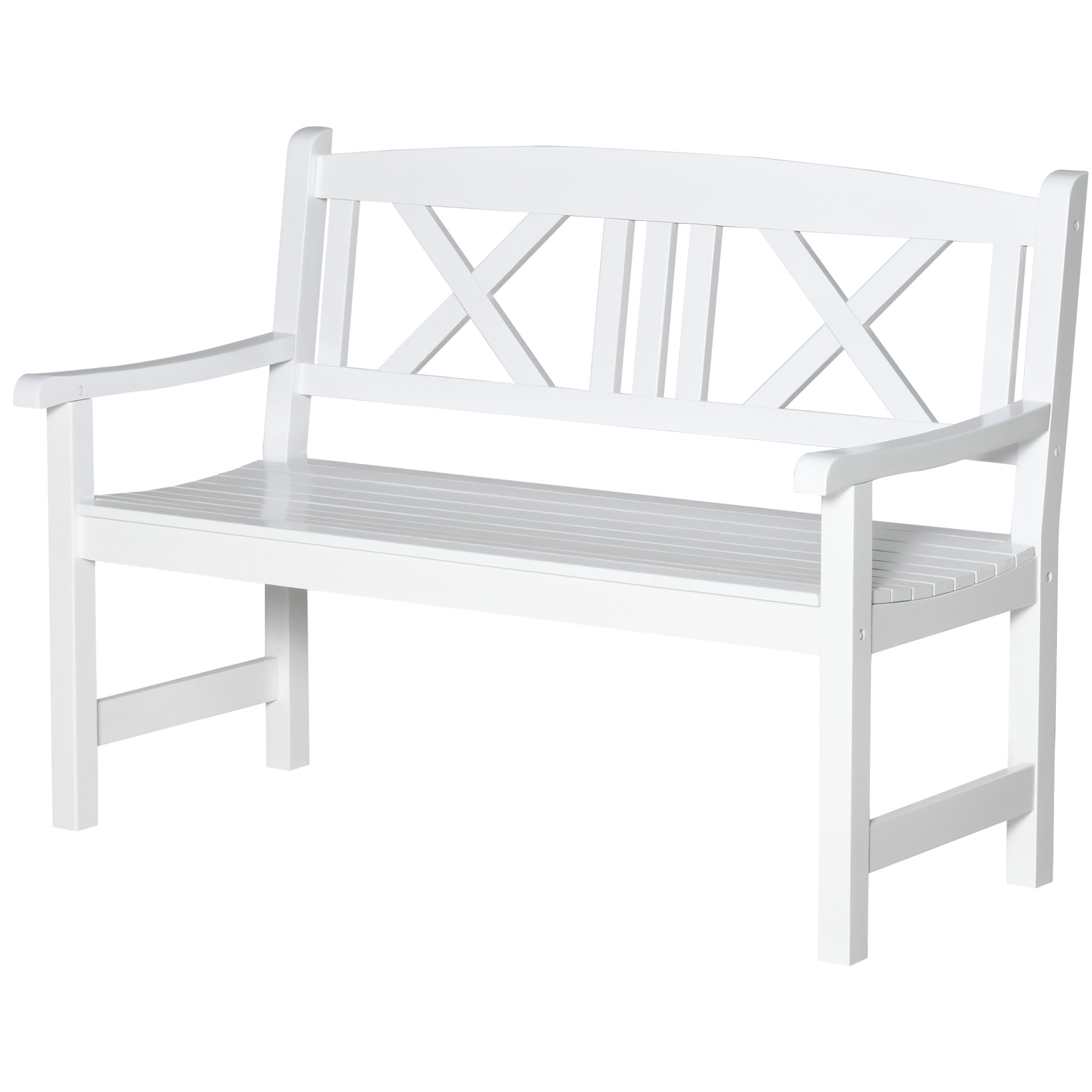 2-Seater Wooden Garden Bench, 4FT Outdoor Patio Loveseat with Unique X-Shape Back for Yard, Lawn, Porch, White