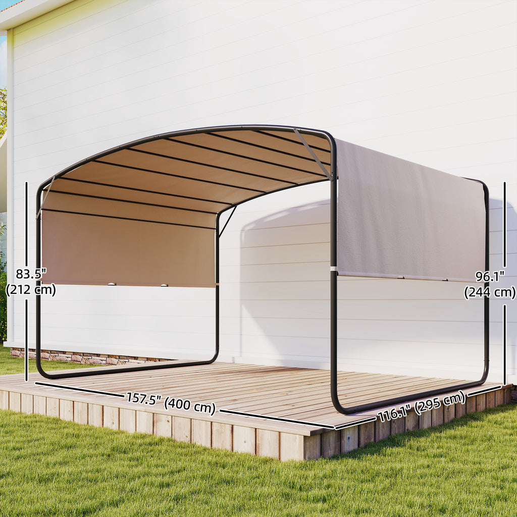 10' x 13' Retractable Pergola Canopy, Outdoor Metal Pergola Gazebo Sun Shade Shelter with Steel Frame, Khaki