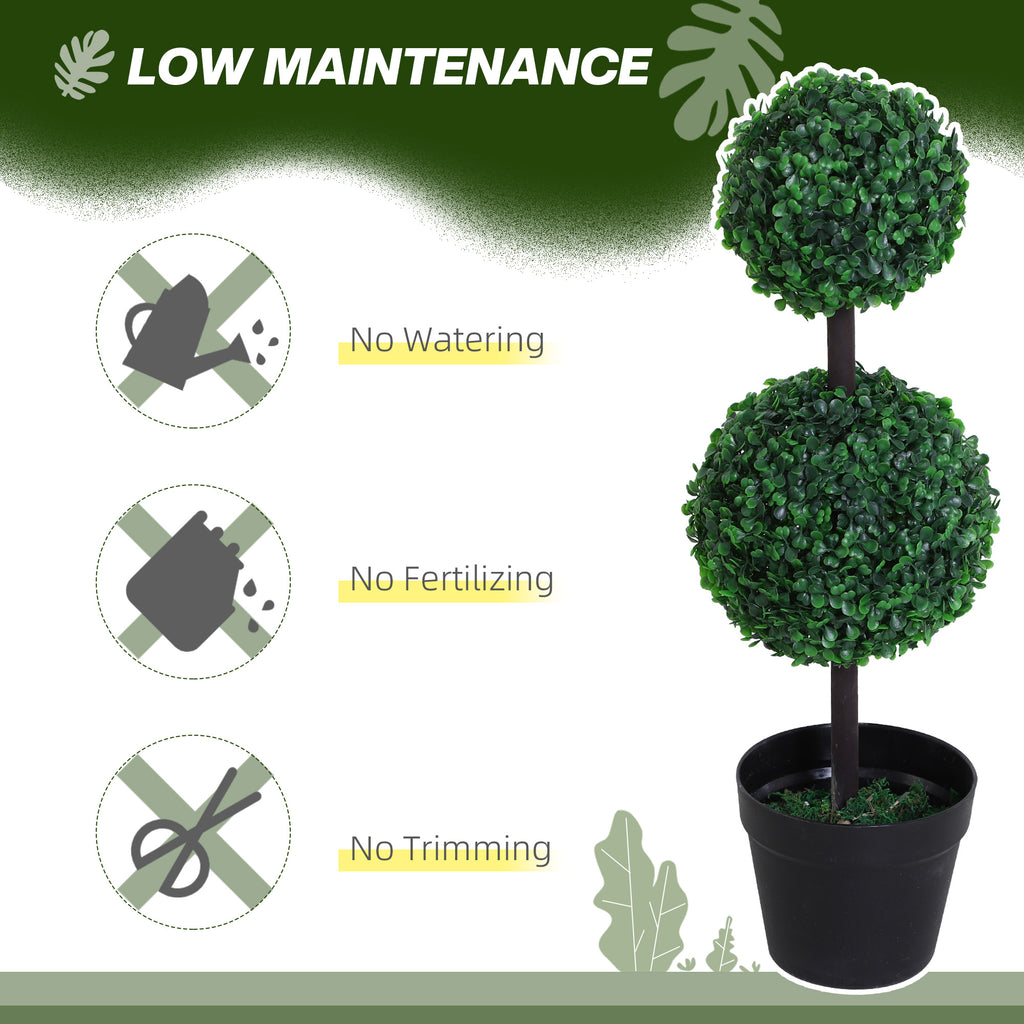 2 Ball Topiary Tree in Pot for Home Decor Set of 2, Artificial Plant for Home Office, Living Room Decor, Dark Green