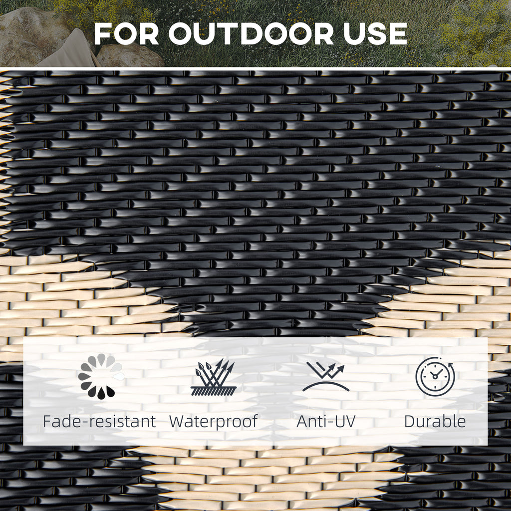 Reversible Outdoor RV Rug, 9' x 18' Patio Floor Mat, Plastic Straw Rug for Backyard, Deck, Picnic, Beach, Camping, Black and Beige