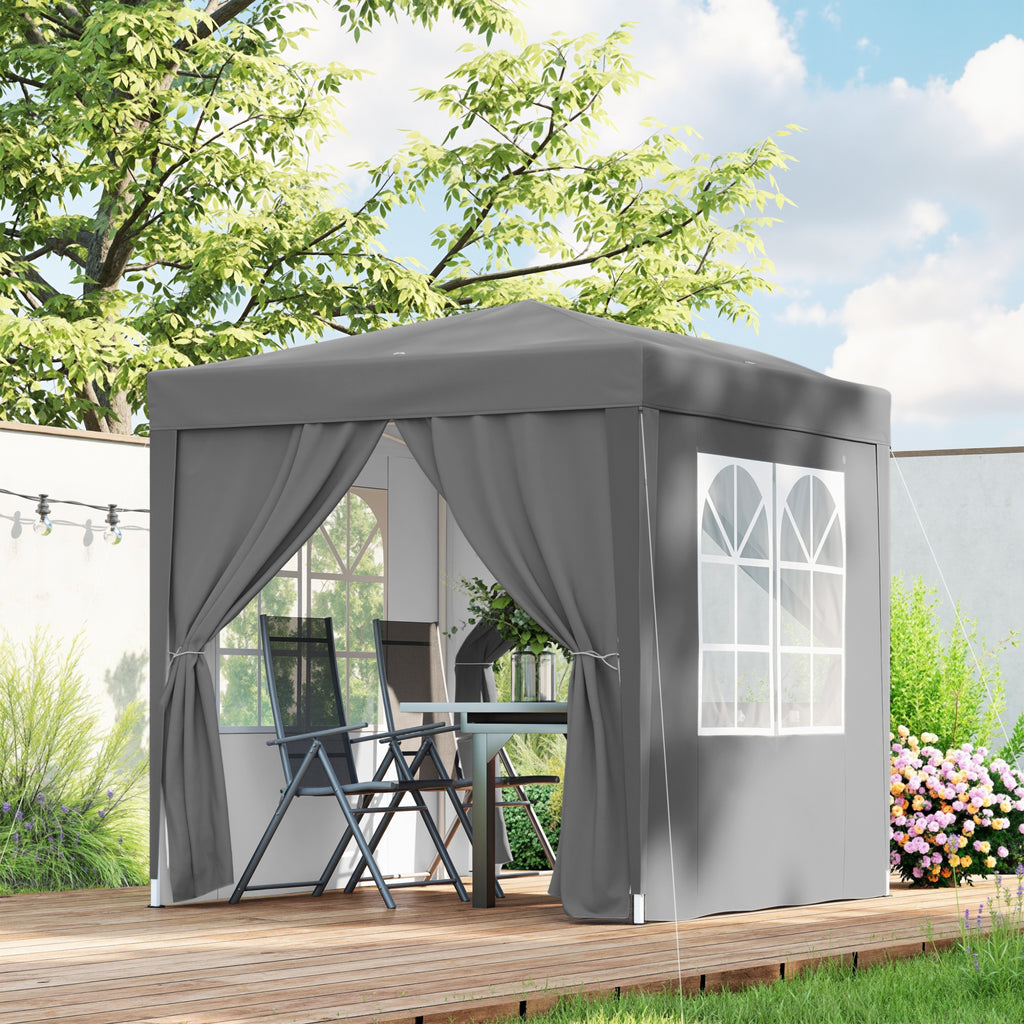6.6'x6.6' Pop Up Canopy Tent with Sidewalls, Instant Sun Shelter Camping Gazebo with Carry Bag, Grey