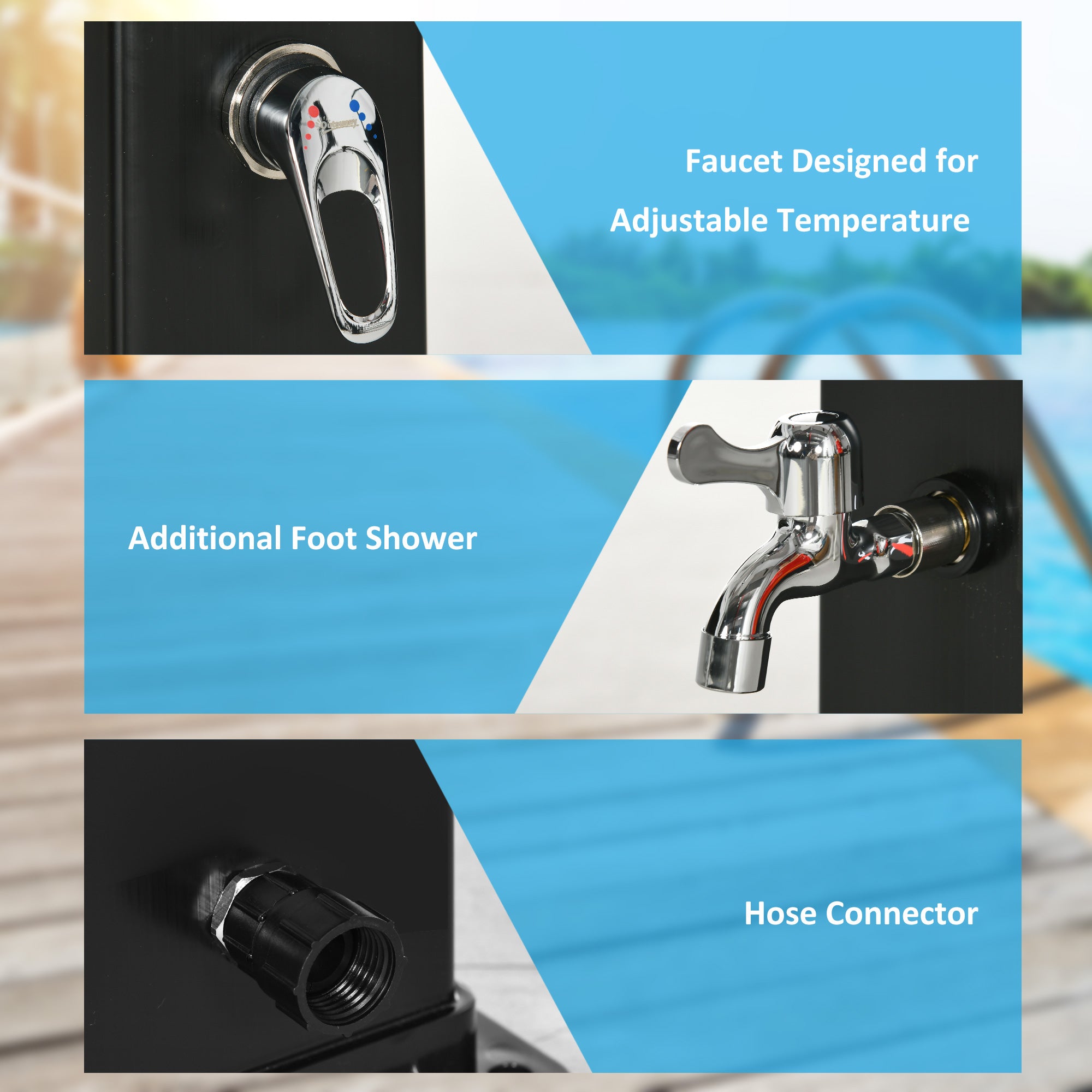 10.6 Gallons Solar Heated Shower with Free-Rotating Shower Head, Temperature Adjustment & Foot Shower