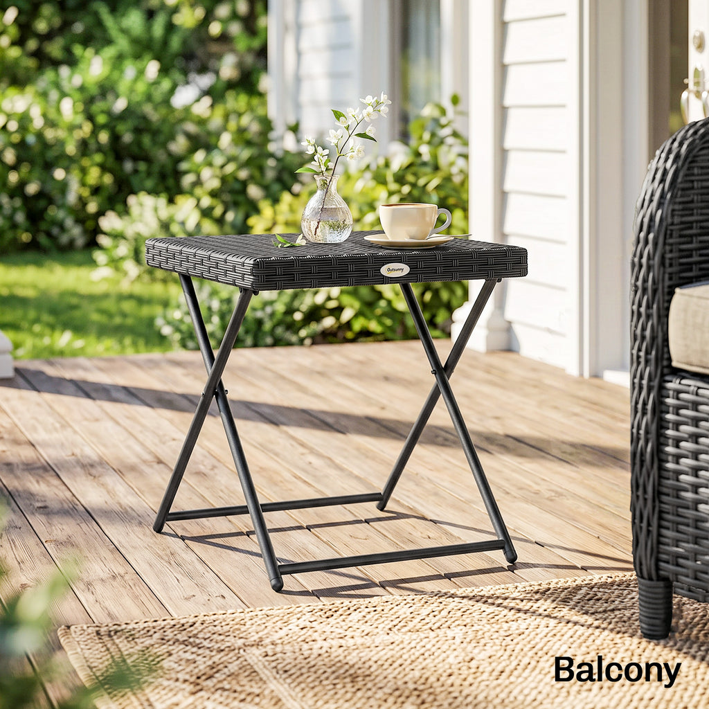 Patio Wicker Coffee Table, Outdoor PE Rattan Garden Folding Side Table, 15.75"x15.75"x15.75", Black