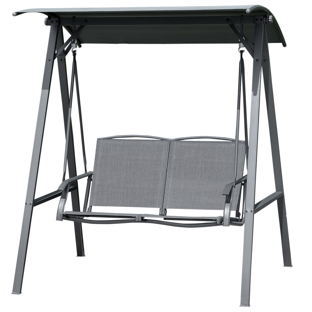 2-Seat Outdoor Porch Swing Patio Swing with Adjustable Canopy, Removable Seat and and Steel Frame for Garden, Poolside