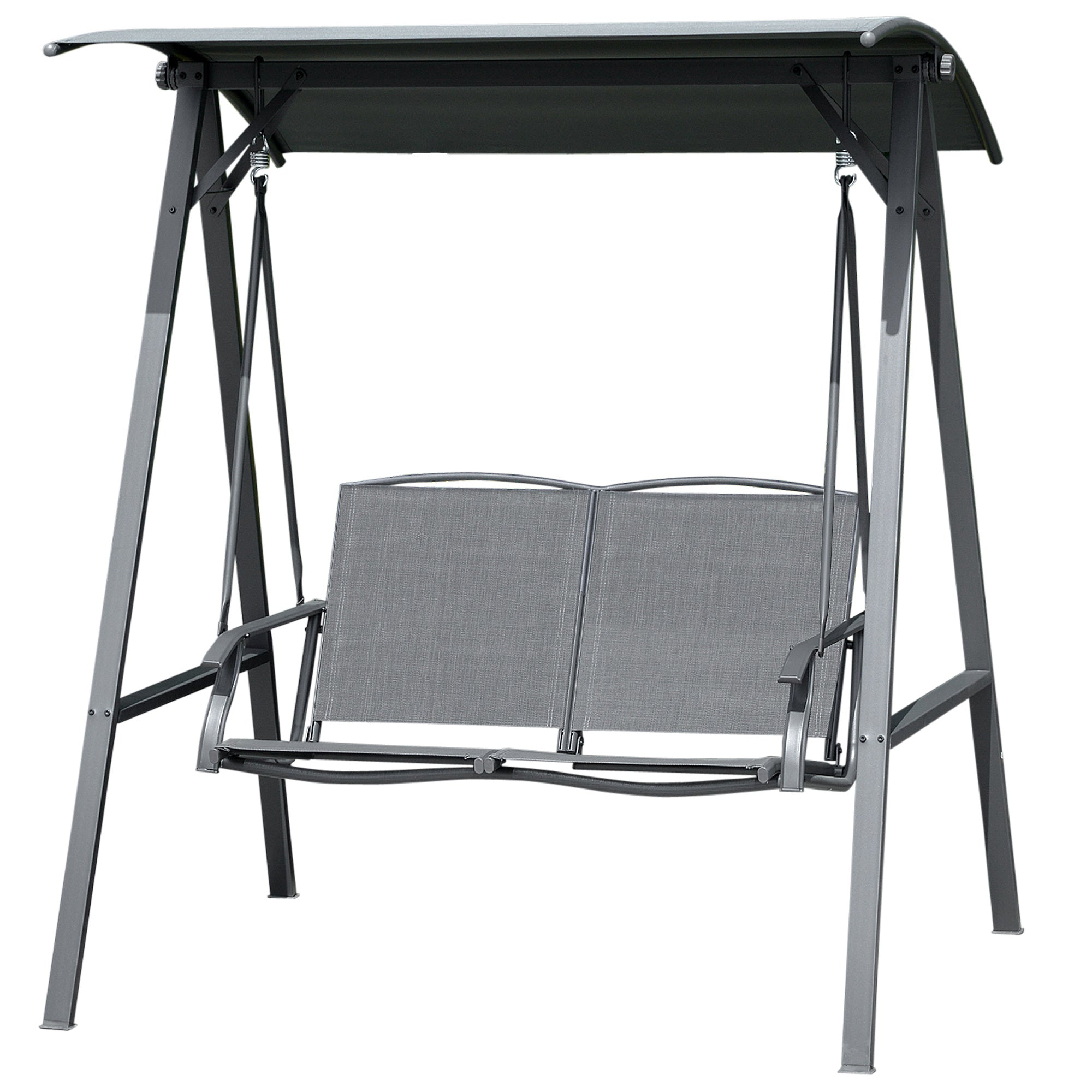 2-Seat Outdoor Porch Swing Patio Swing with Adjustable Canopy, Removable Seat and and Steel Frame for Garden, Poolside