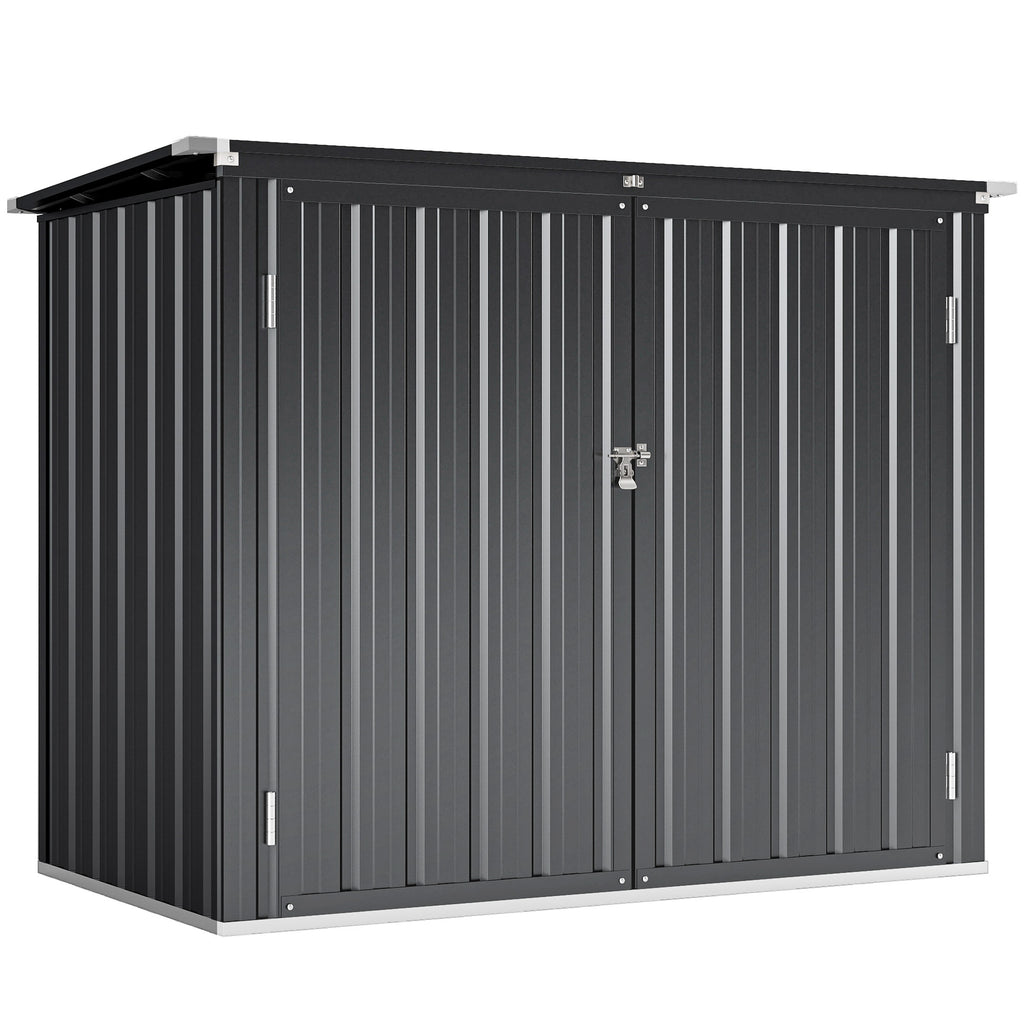 Outdoor Storage Shed Lockable Galvanized Steel Garbage Bin Shed Lift-up Lid for 2 Trash Cans