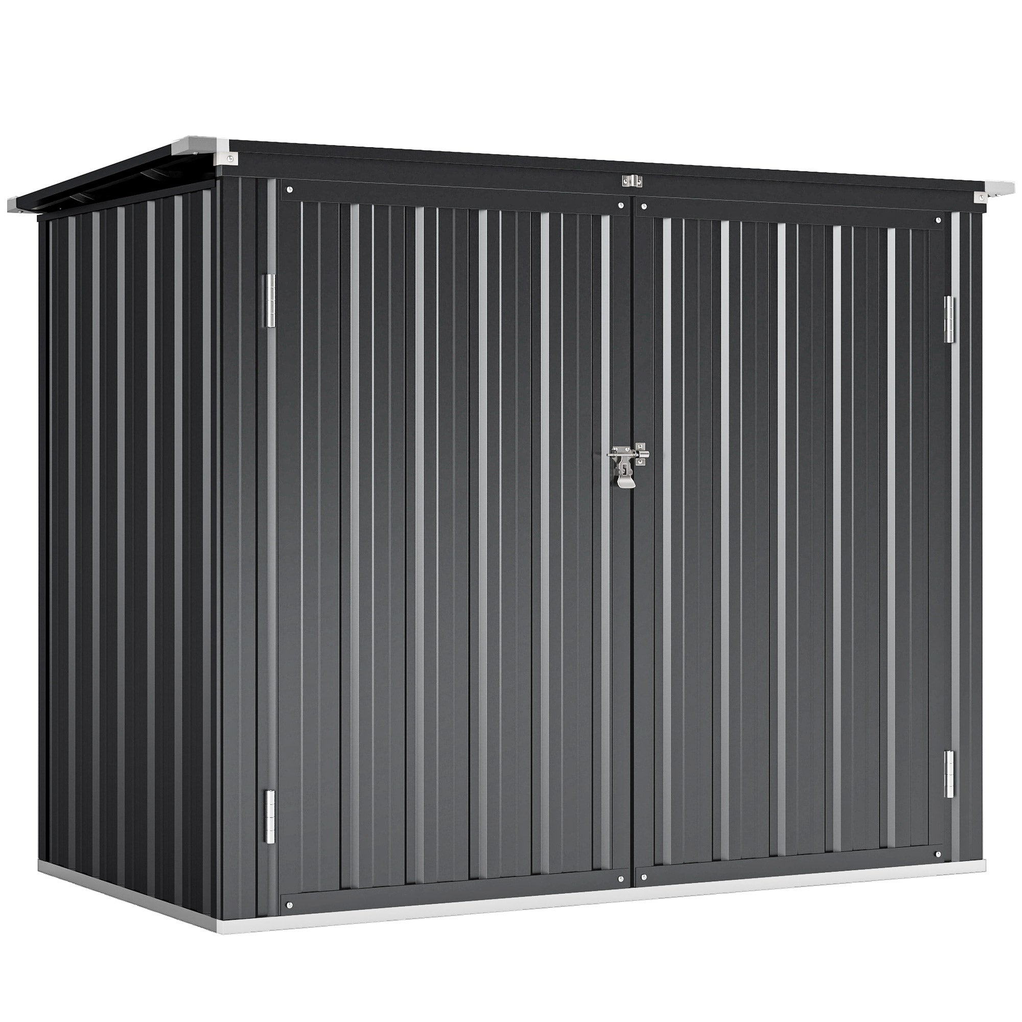 Outdoor Storage Shed Lockable Galvanized Steel Garbage Bin Shed Lift-up Lid for 2 Trash Cans