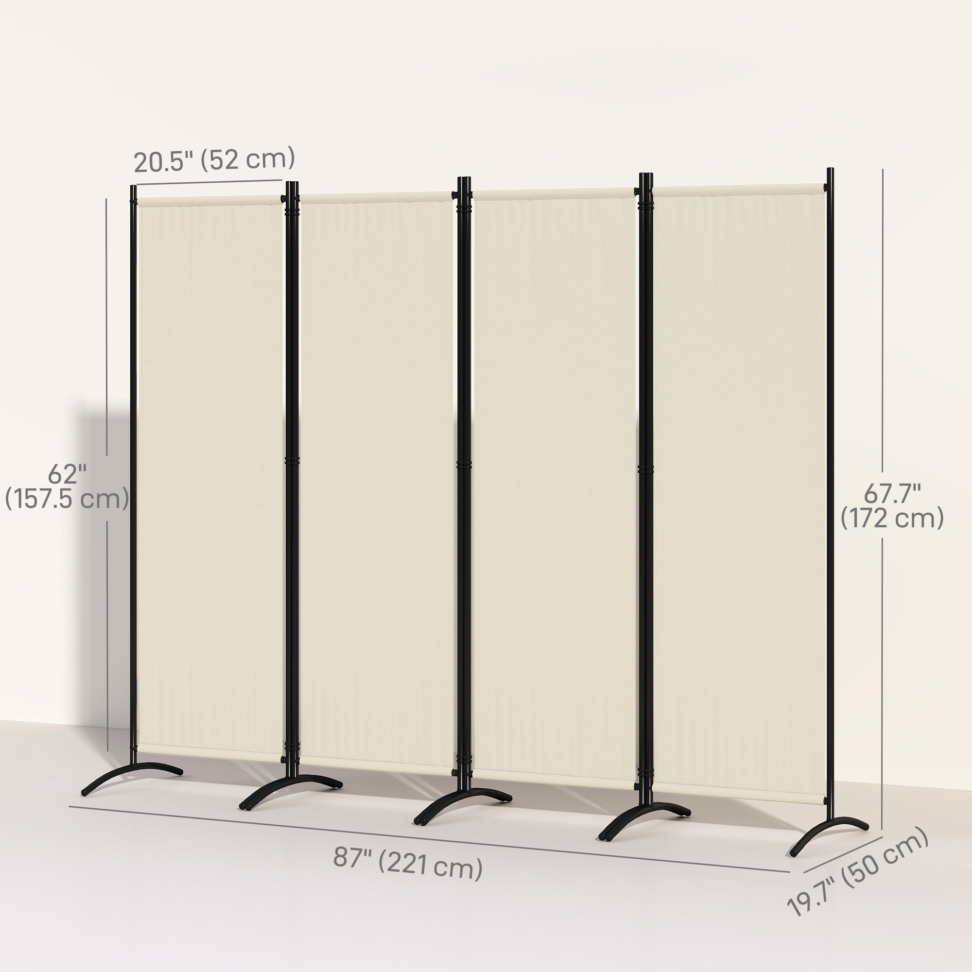 Folding Room Divider, Privacy Screen for Home Office Bedroom, 5.6FT Tall, Cream White