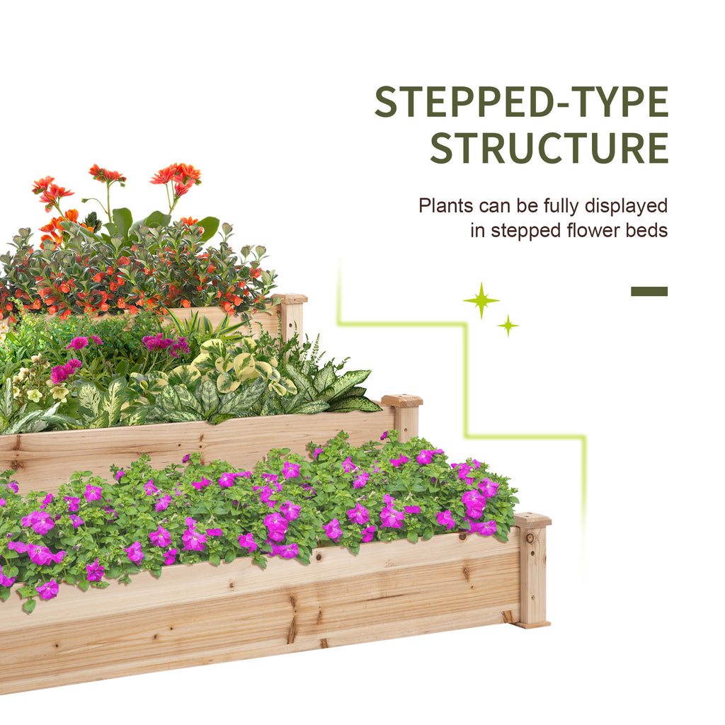 49" x 49" x 22" 3-Tier Raised Garden Bed Wooden Planter Kit Elevated Plant Box Stand for Yard, Patio, Natural