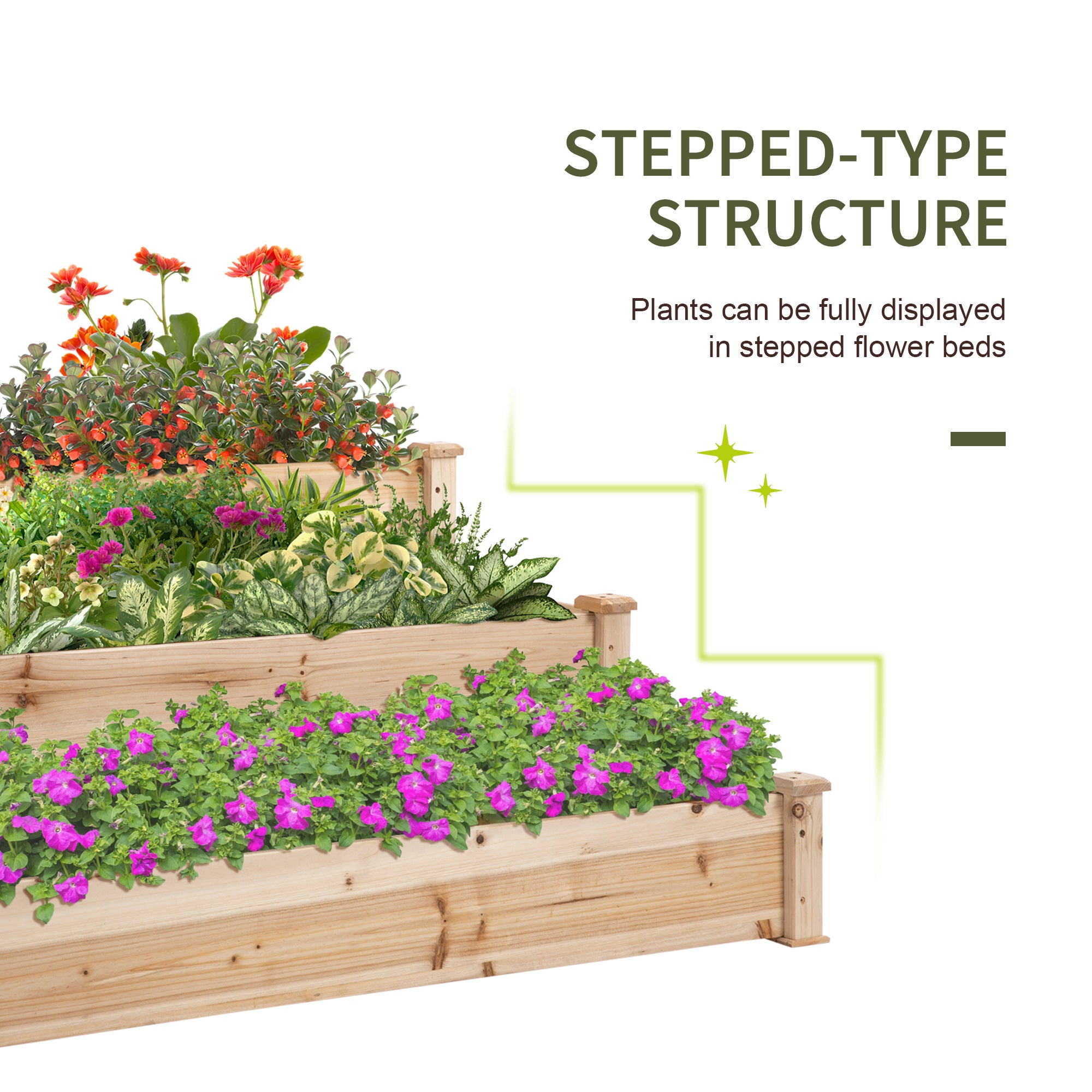 49" x 49" x 22" 3-Tier Raised Garden Bed Wooden Planter Kit Elevated Plant Box Stand for Yard, Patio, Natural