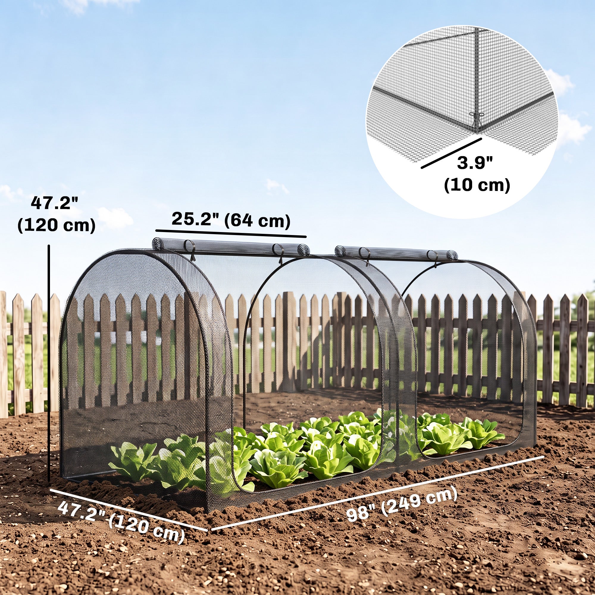 8' x 4' Crop Cage, Garden Plant Protector, with 2 Zippered Doors and 6 Ground Stakes, for Garden, Yard, Lawn, Black